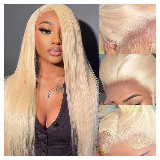 613 Honey Blonde Lace Front Wigs 13x4 Frontal Lace Wig 200% Density Straight Human Hair Wigs Pre Plucked For Woman