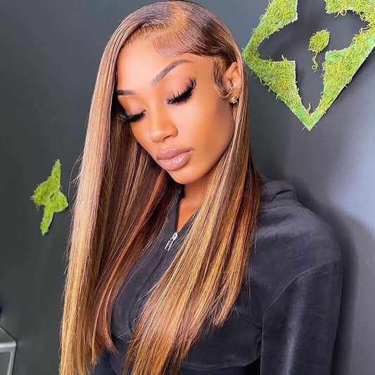 Honey Blonde & Brown Highlight Wigs Straight 13x4 Lace Front Wig