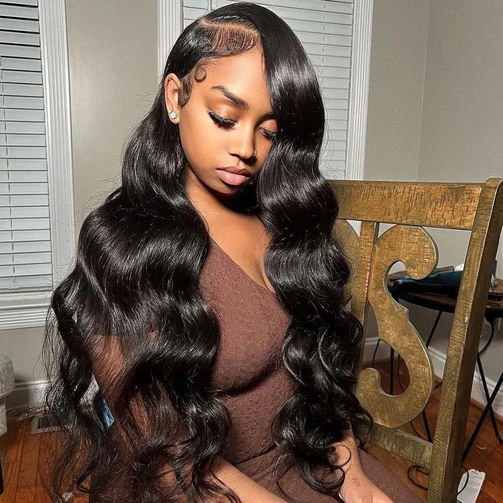 QualiCurls Body Wave 13x4 Lace Front Wig 180% Density Pre Plucked Human Hair Wigs