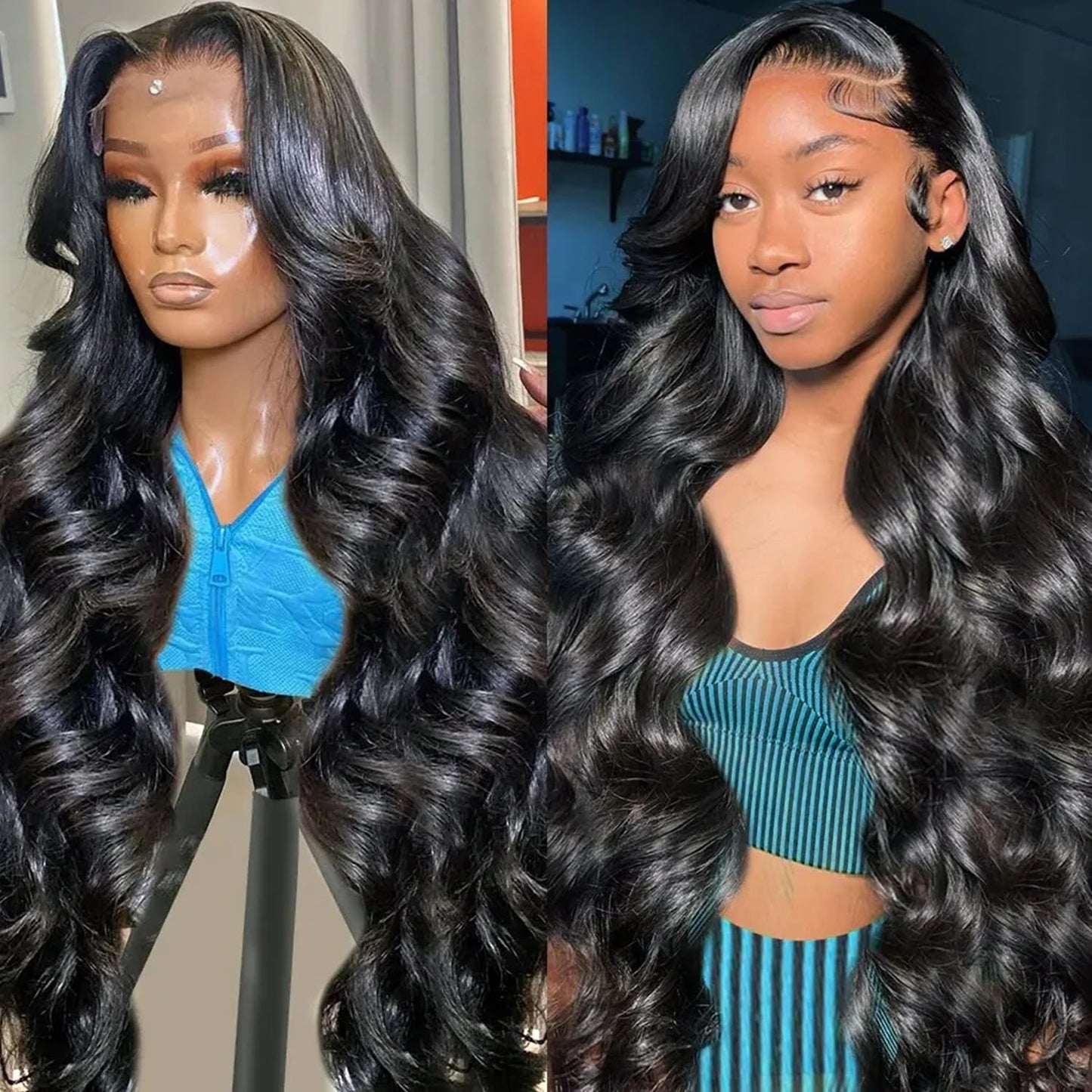 QualiCurls Body Wave 13x4 Lace Front Wig 180% Density Pre Plucked Human Hair Wigs