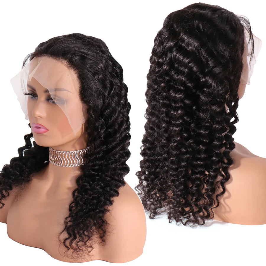 QualiCurls 150 Density 13x4 Lace Frontal Wig Deep Wave Brazilian Remy Human Hair Wigs