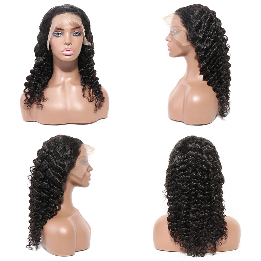 QualiCurls 150 Density 13x4 Lace Frontal Wig Deep Wave Brazilian Remy Human Hair Wigs