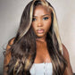 Honey Blonde Skunk Stripe Straight Hair 13*4 Transparent Lace Front Human Hair Wigs