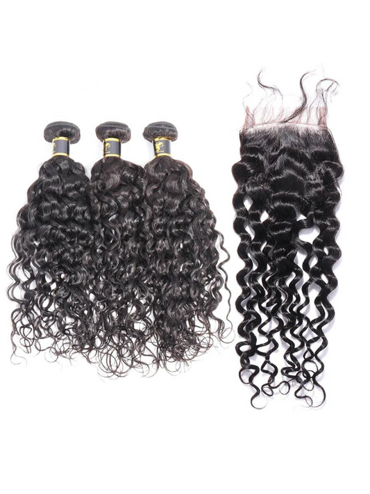 Water Curly Bundles With Closure 100% Human Hair 3 Bundles Hair