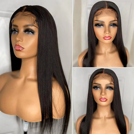 QualiCurls 180% Density Virgin Peruvian Straight Human Hair Wigs for Black Women Natural Color Straight 4x4 Lace Closure Wig