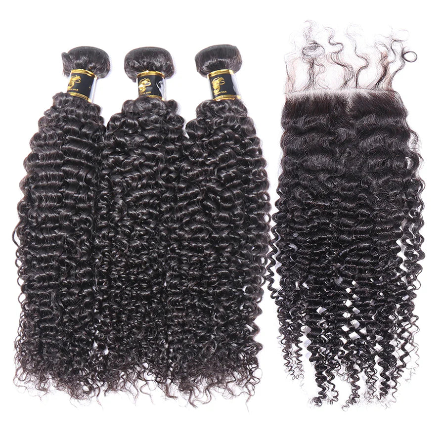 Kinky Curly Bundles With Closure 3 Bundles Virgin Human Hair