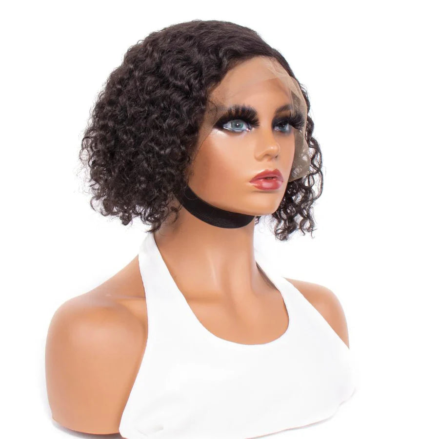 Short Curly Human Hair Wig 13x4 Transparent Lace Wig