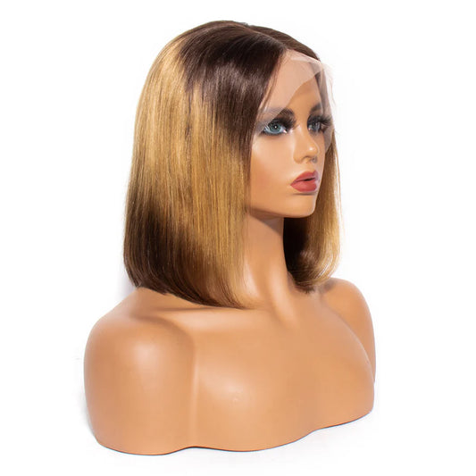 100% Human Hair Straight Bob Wig 13x4 Front Lace Wig T1b/30/1b Color