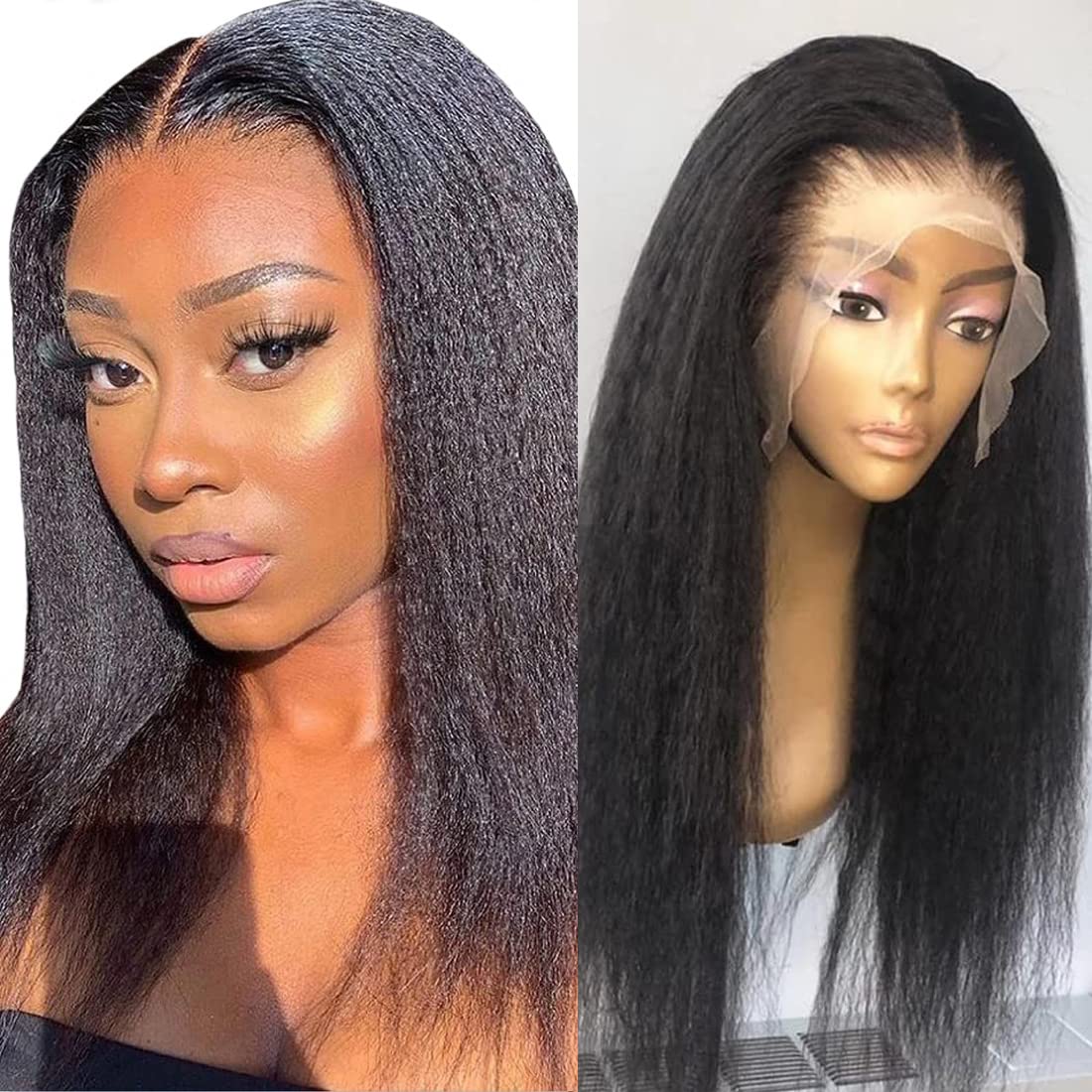 13x4 Kinky Straight Lace Front Wig for Black Women Yaki Straight Hair Wigs Easy to Wear for Daily Use with Baby Hair Heat Resistant