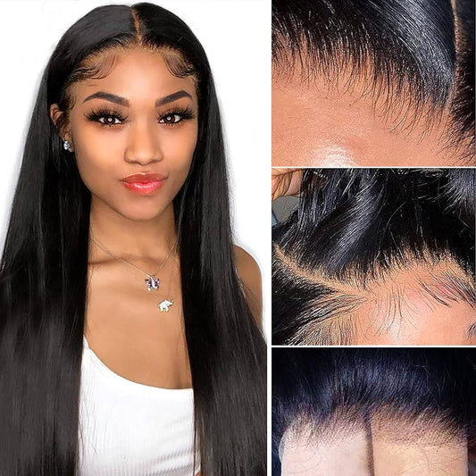 Transparent Lace Front Wigs Human Hair 180% Density Pre Plucked with Baby Hair Peruvian Straight 13x4 Lace Frontal Wig Natural Color