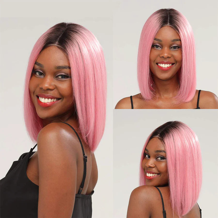 Lace Front Wigs Human hair T1B/Rose Pink Colored Short Bob Wig 13x4x1 T-Part Pre Plucked Middle Part 150% Density Wig for Women Regular price