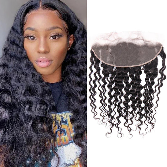 100% Unprocessed Human Hair 13x4 Loose deep Lace Frontal Natural Wave hair