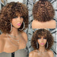 Curly Human Hair Wig with Bangs Honey Blonde Highlight Color Full Machine Made Water Curly Bob Wigs