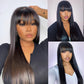 Natural Black Silky Straight Human Hair Wig Machine Made Wig With Bangs