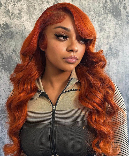 Ginger Color Human Hair Straight Lace Front Wig Transparent 13x4 Lace Wig