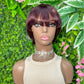 Burgundy color silky straight machine made bob wig with bangs