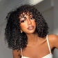 Curly Wave Human Hair Wigs with Bangs Virgin Deep Curly None Lace Front Wigs For Black Women Glueless Machine Made Wigs Natural Black 150% Density