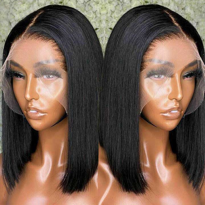 13x6 Front Lace Straight Bob Wig Full Thick Brazilian Virgin Hair Wig