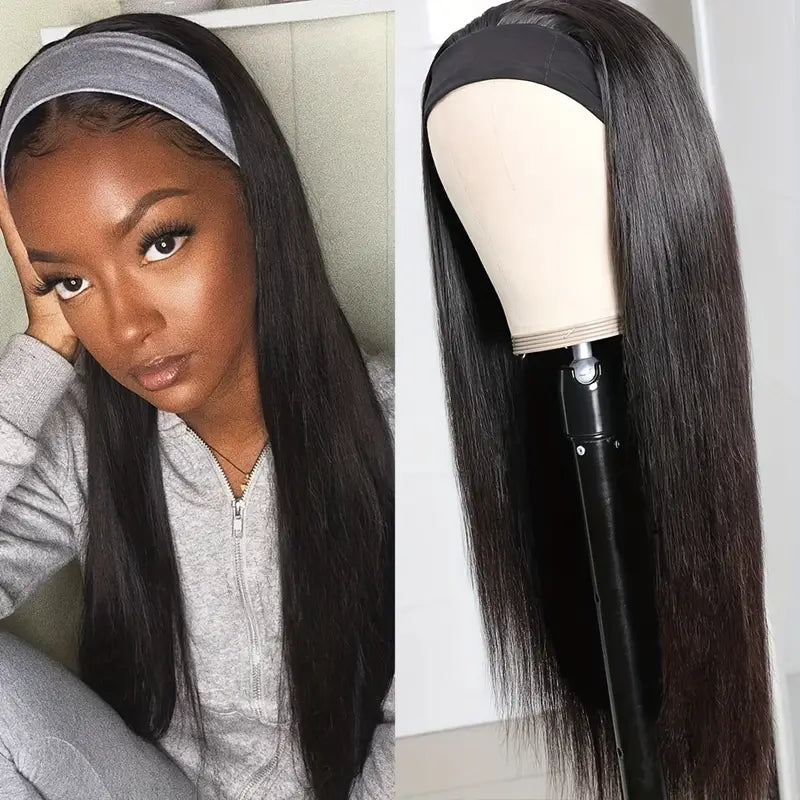 Brazilian Hair Straight Headband Wigs Glueless None Lace Machine Made Wig