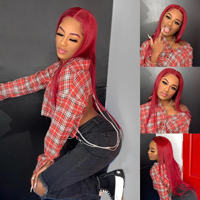 Red Color Human Hair 13x4 Frontal Lace Wig