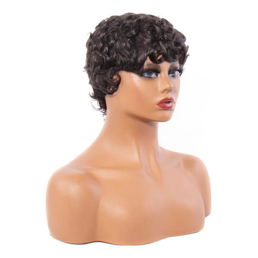 Pixie Cut Wavy Human Hair Wig Full Machine Made Non Lace Wig