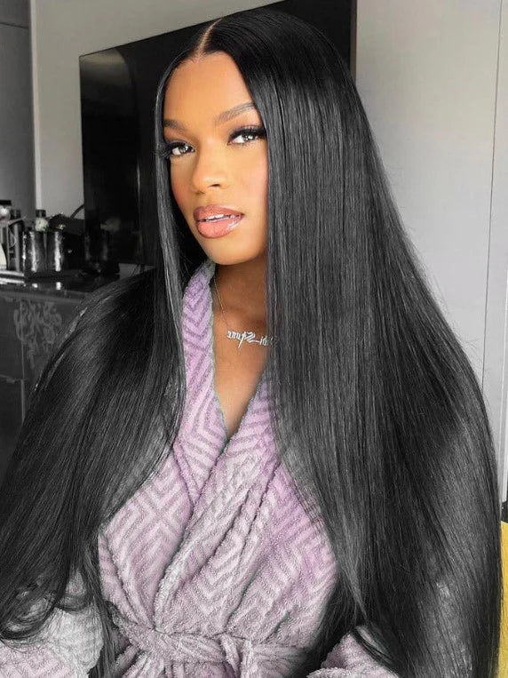 Transparent Lace Front Wigs Human Hair 180% Density Pre Plucked with Baby Hair Peruvian Straight 13x4 Lace Frontal Wig Natural Color