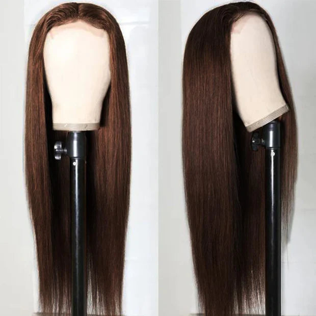 Chestnut Brown Color Human Hair Lace Front Wig Pre-plucked Hairline 13x4 Lace Wig