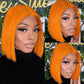 Bleached Knots Orange Color Short Bob Cut Lace Wig Pre Plucked Hairline Full End High Density Brazilian Straight Wigs