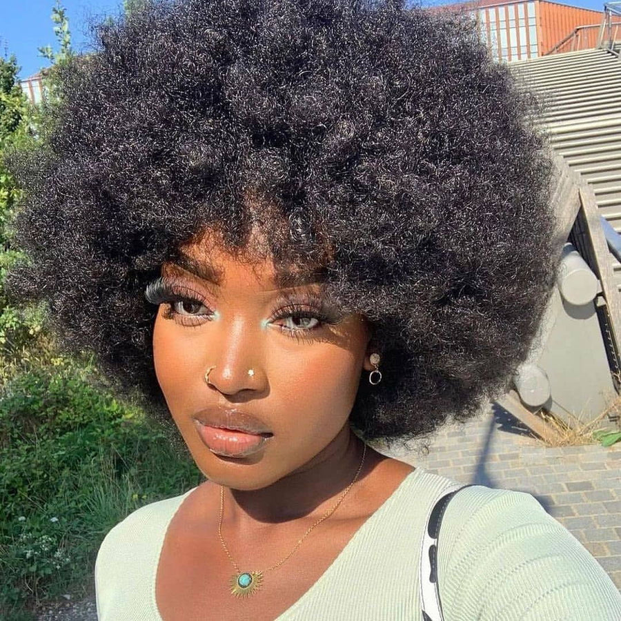 Afro Kinky Human Hair Short Wig Bob Wig With Bangs Regular price