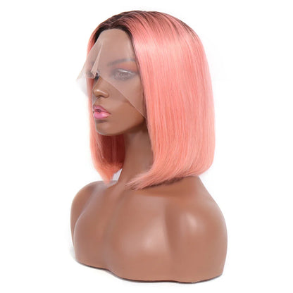 Lace Front Wigs Human hair T1B/Rose Pink Colored Short Bob Wig 13x4x1 T-Part Pre Plucked Middle Part 150% Density Wig for Women Regular price