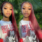 Burgundy 99J & Red Streaks Straight Human Hair Wigs Transparent 13*4 Lace Front Wig Regular price