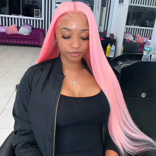 Light Pink Color Human Hair Lace Wig Transparent 13x4 Lace Frontal Wig