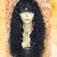 Curly Wave Human Hair Wigs with Bangs Virgin Deep Curly None Lace Front Wigs For Black Women Glueless Machine Made Wigs Natural Black 150% Density