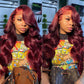 Burgundy 99J & Red Streaks Straight Human Hair Wigs Transparent 13*4 Lace Front Wig Regular price