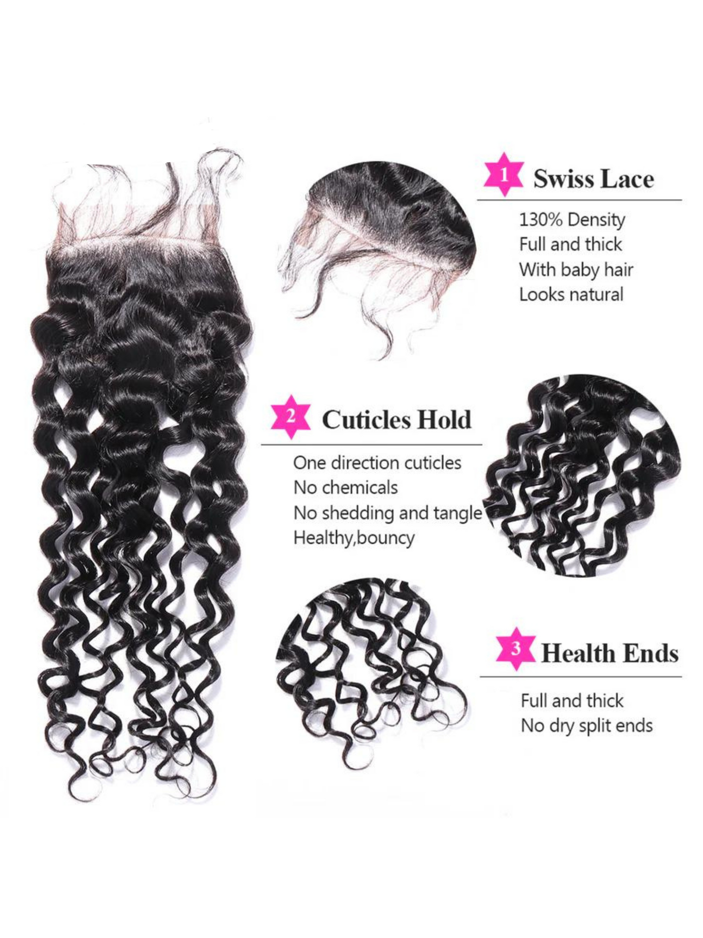 Water Curly Bundles With Closure 100% Human Hair 3 Bundles Hair