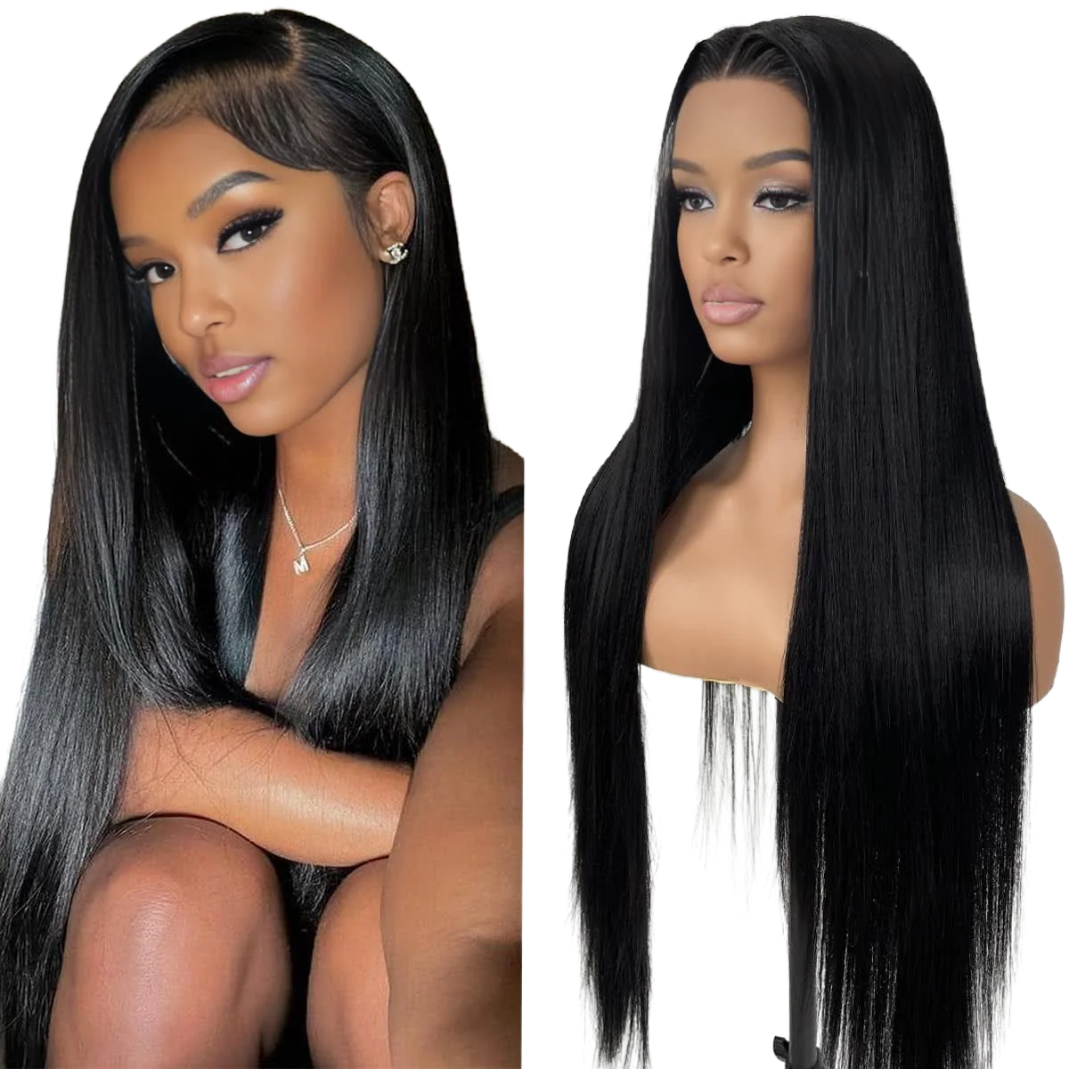 QualiCurls 180% Density Virgin Peruvian Straight Human Hair Wigs for Black Women Natural Color Straight 4x4 Lace Closure Wig