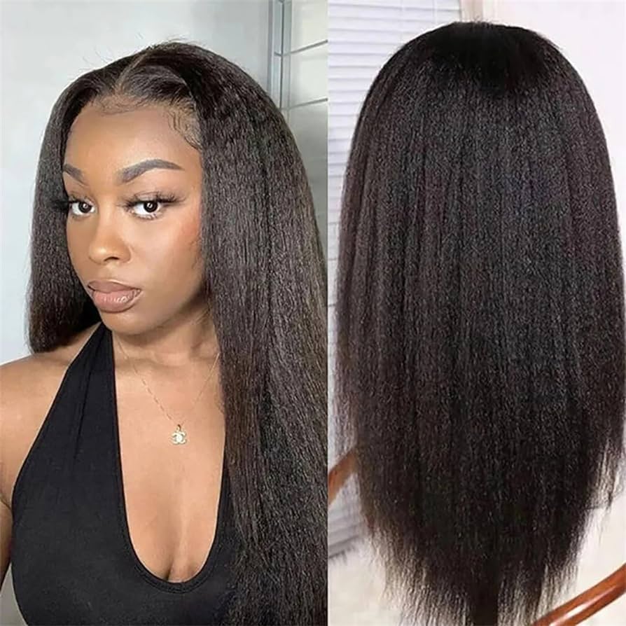 13x4 Kinky Straight Lace Front Wig for Black Women Yaki Straight Hair Wigs Easy to Wear for Daily Use with Baby Hair Heat Resistant