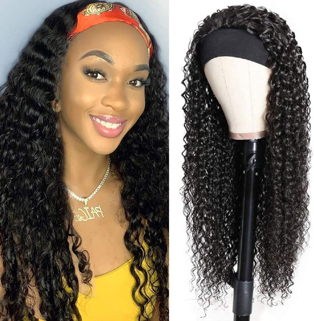 Brazilian Hair Deep Wave Headband Wig None Lace Glueless Human Hair Wigs