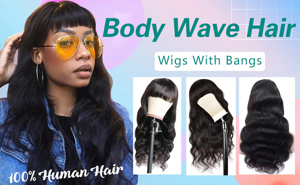 Body Wave 100% Human Hair Machine Made Wig With Bangs