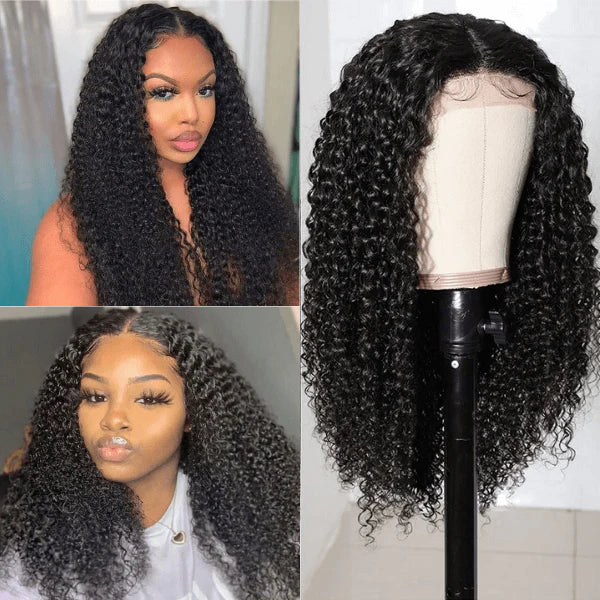 180% Preplucked 4x4 Kinky Curly Lace Front Human Hair Wigs With Baby Hair Lace Closure Wig