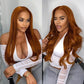 Color #33 Dark Auburn Silky Straight Lace Front Wig Pre-plucked 13x4 Human Hair Wig