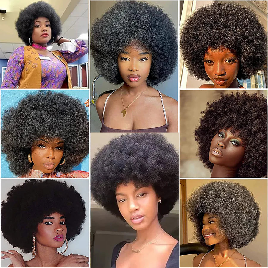 Afro Kinky Human Hair Short Wig Bob Wig With Bangs Regular price