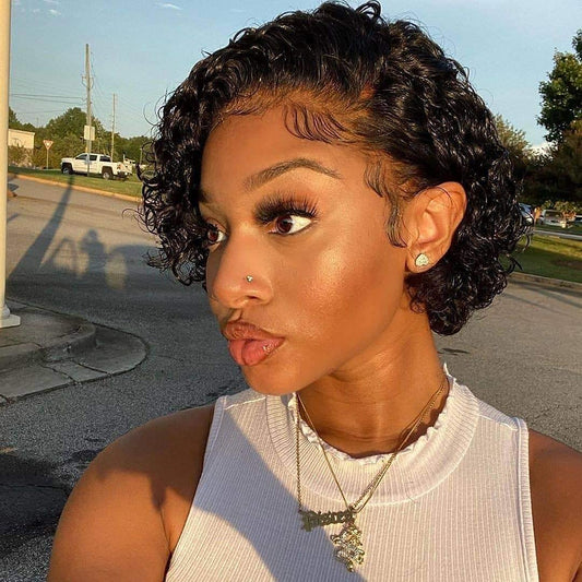 Pixie Cut Lace Wig Preplucked Short Human Hair Wigs Curly 13x4 Lace Glueless Wigs