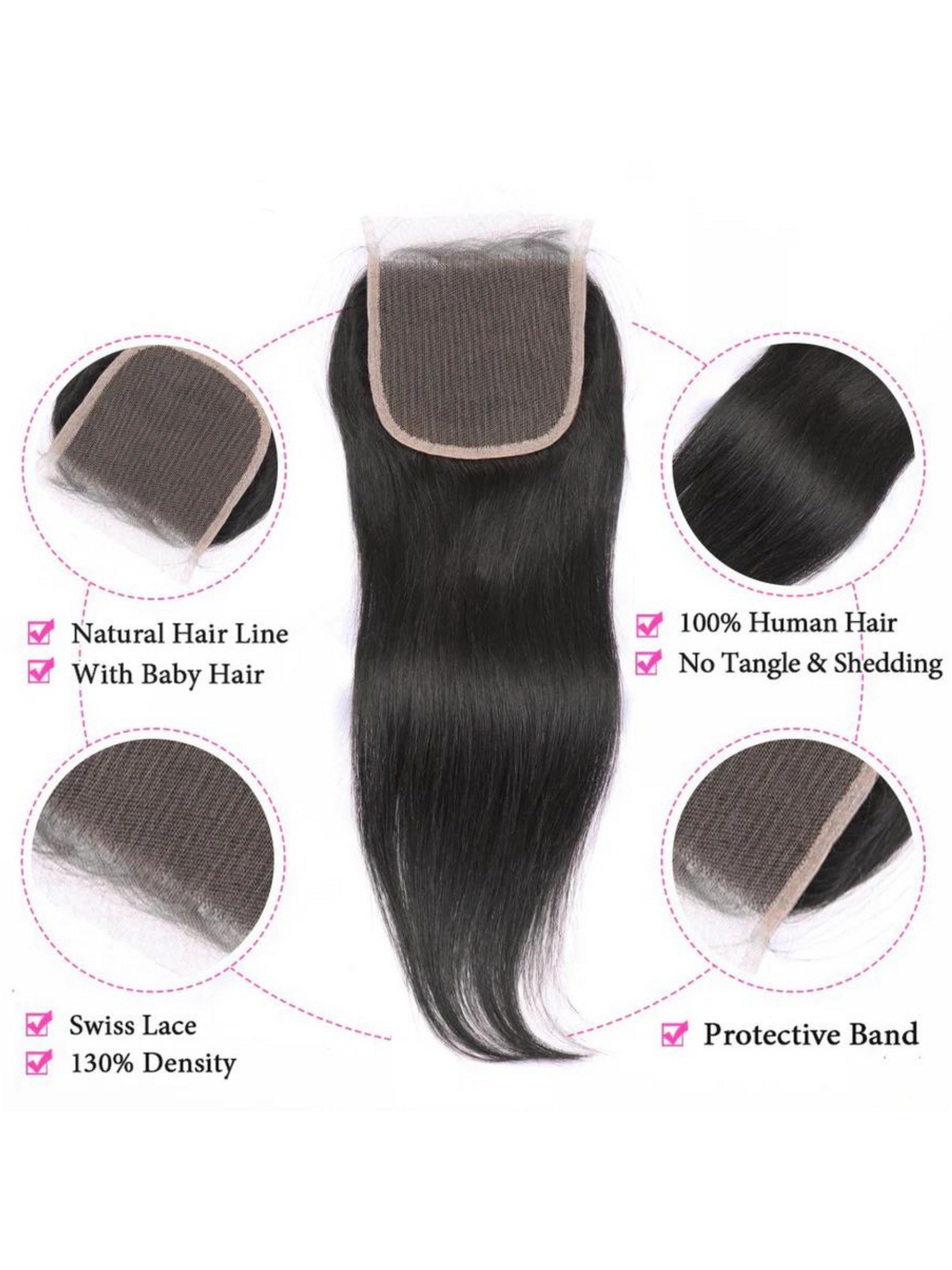 Straight Hair 3 Bundles With Closure Virgin Human Hair 4*4 Swiss Lace Brazilian Hair