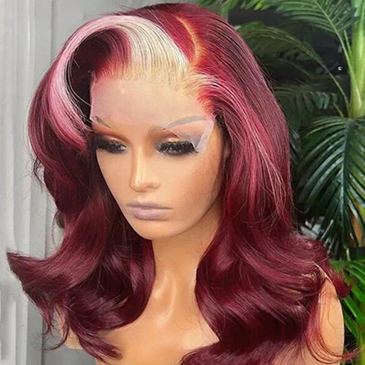 Burgundy Color & Blonde Skunk Stripe Color Wig 13*4 Lace Front Wig