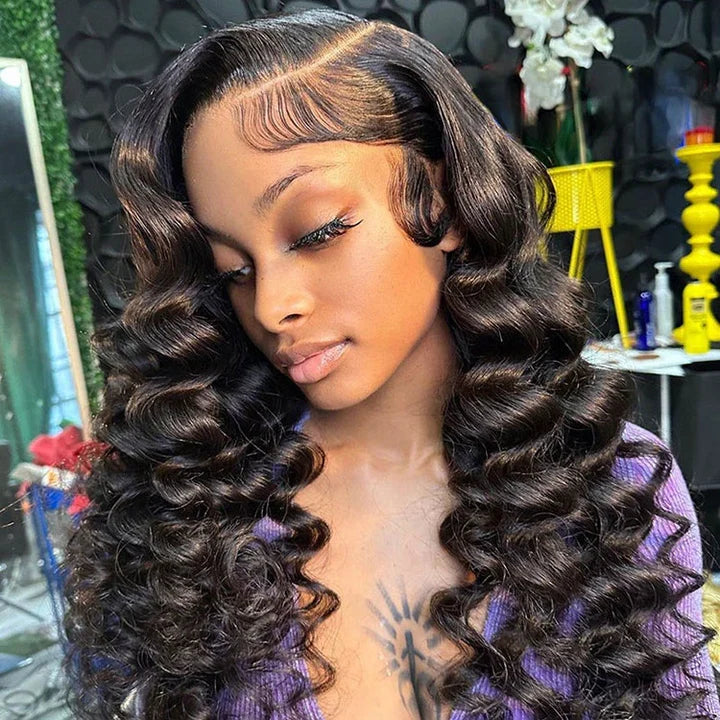 13x6 Loose Wave Lace Front Wigs Brazilian Curly Human Hair Lace Frontal Wig Glueless Heat Resistant with Natural Hairline for Black Women