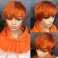 #350 Ginger Color 100% Human Hair Short Wig Machine Made Short Wig With Bangs