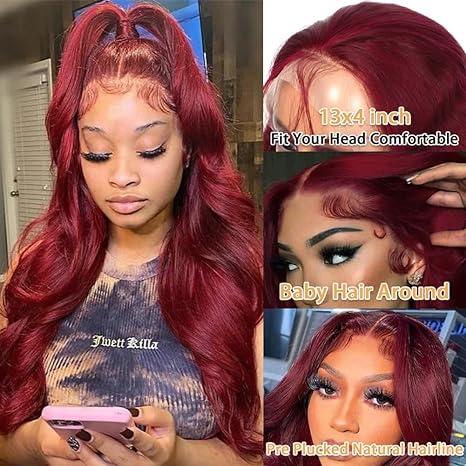 Burgundy 99J & Red Streaks Straight Human Hair Wigs Transparent 13*4 Lace Front Wig Regular price