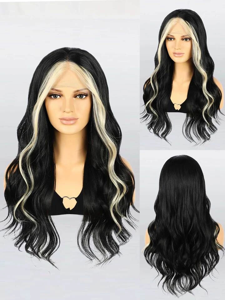 Blonde & Natural Black Skunk Stripe Color Wig 13*4 Lace Front Wig