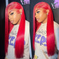 Red Color Silky Straight Human Hair Lace Front Wig